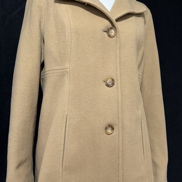 Anne Klein Womens Wool Blend Camel Coat With Button Closure Size L - Picture 2 of 16